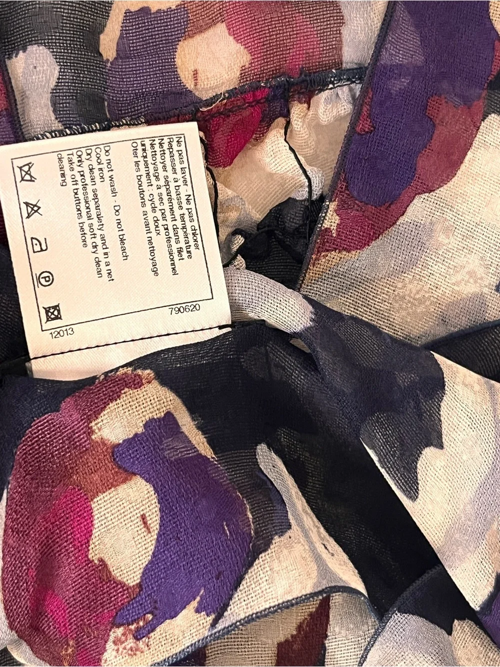Chanel Vintage Multicolor Printed Sheer Chiffon Blouse FR 38 Made in France